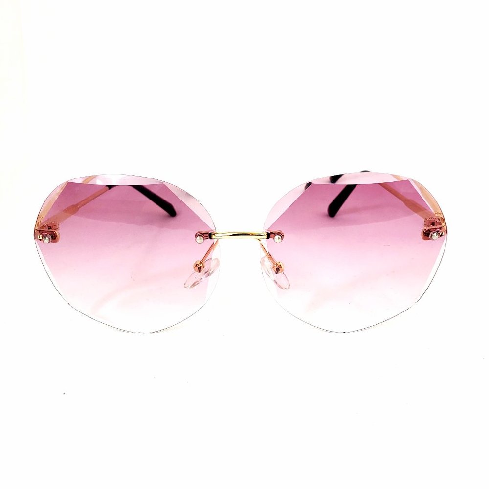 Retro Chic Gold Rimless Geometric Round Purple Polarized Lens Sunglasses ES1378